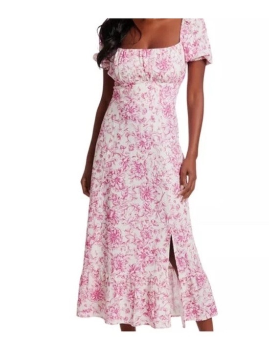 London Times Dresses & Skirts - London Times Pink Floral Square-Neck Maxi Dress with Side Slit
